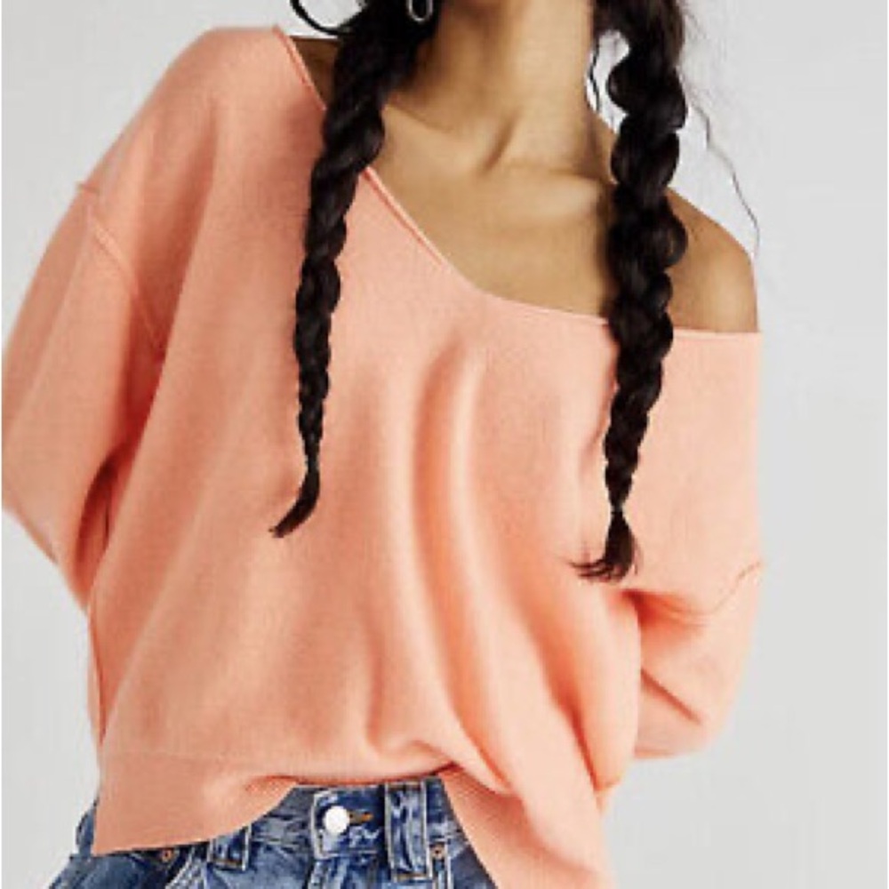 Free People orange cashmere vneck sweater